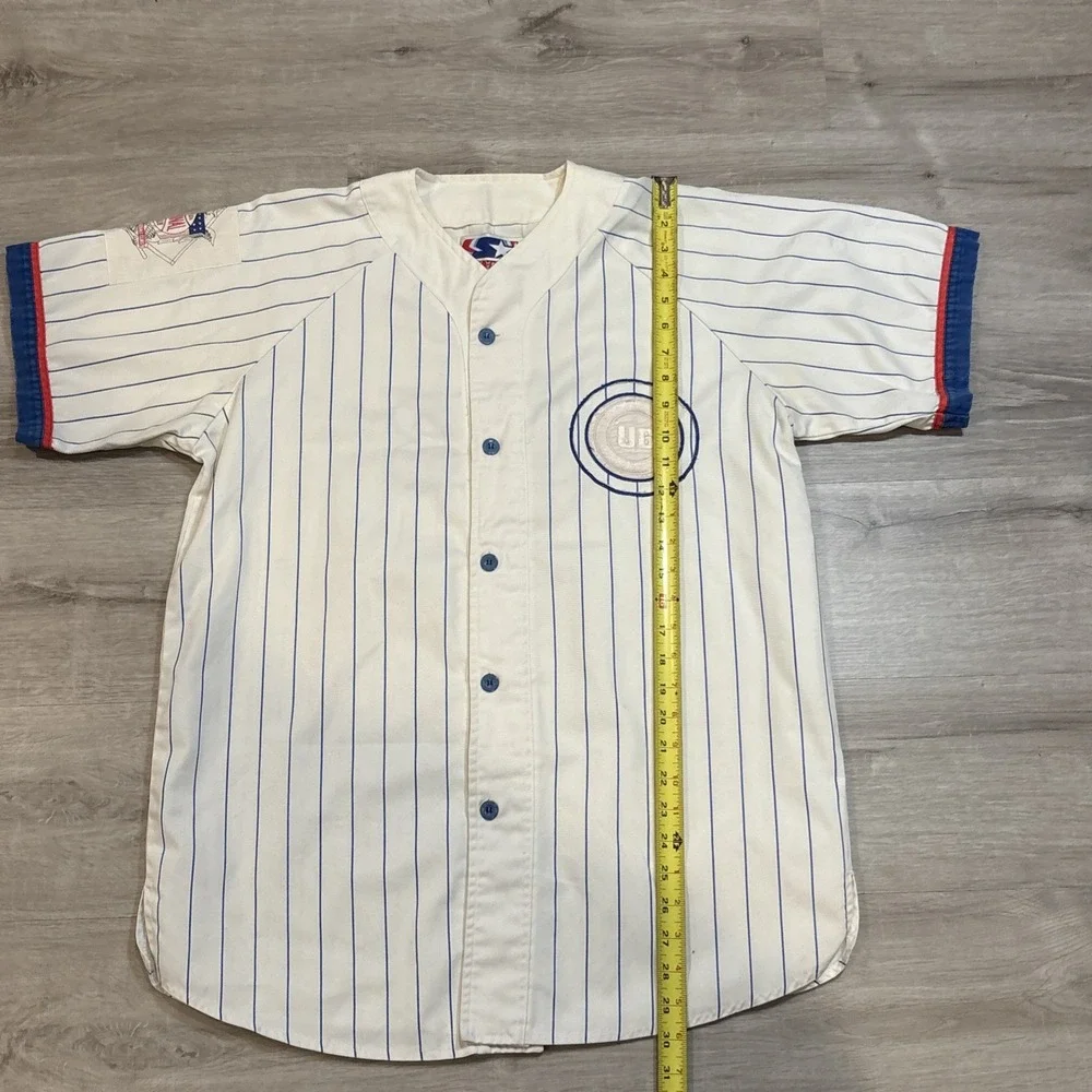 Vintage‎ Starter Chicago Cubs MLB Button Up Pinstripe Jersey Shirt Size Large